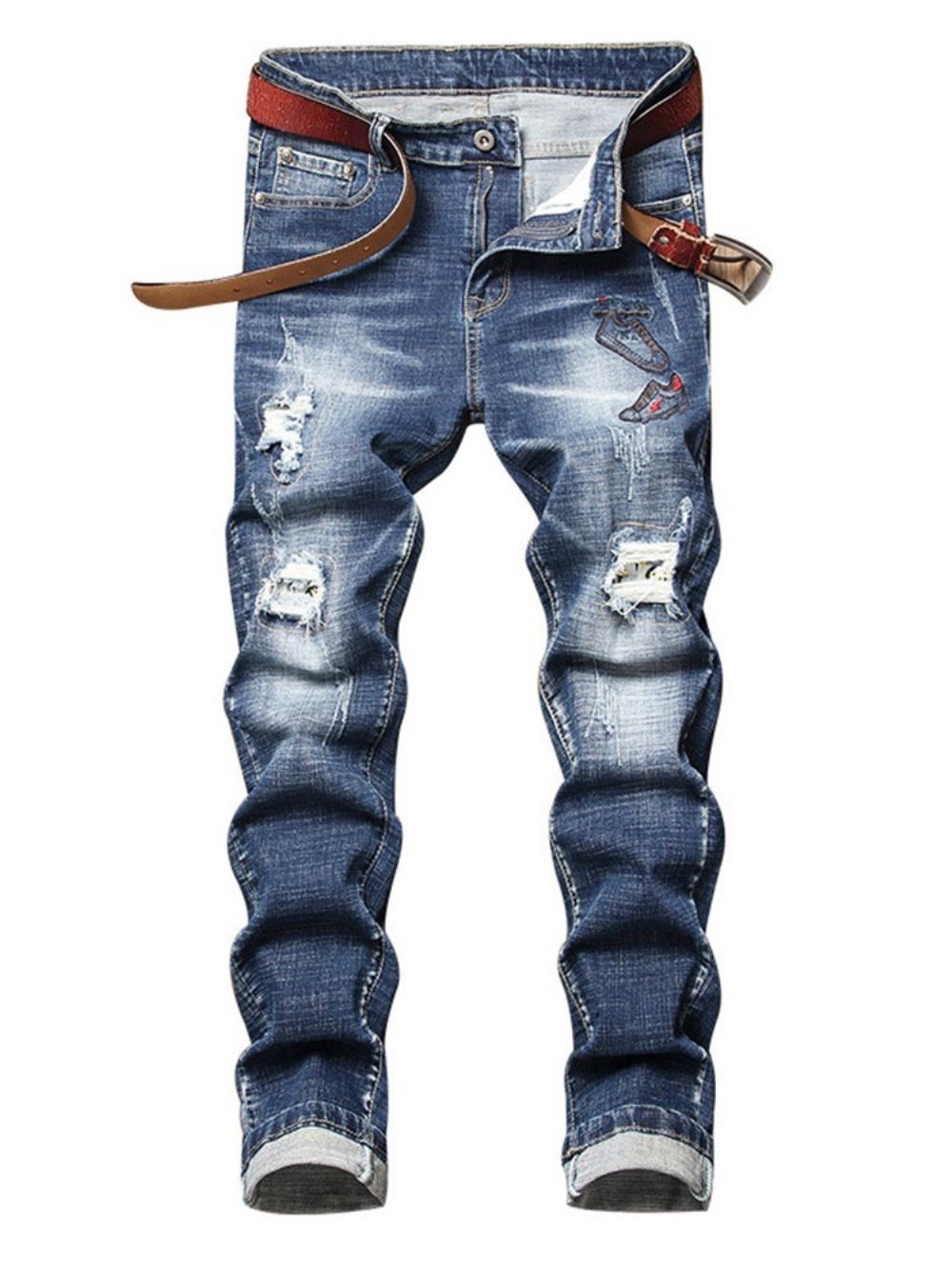 Jeans Met Rechte Taille En Rits Met Gaten
