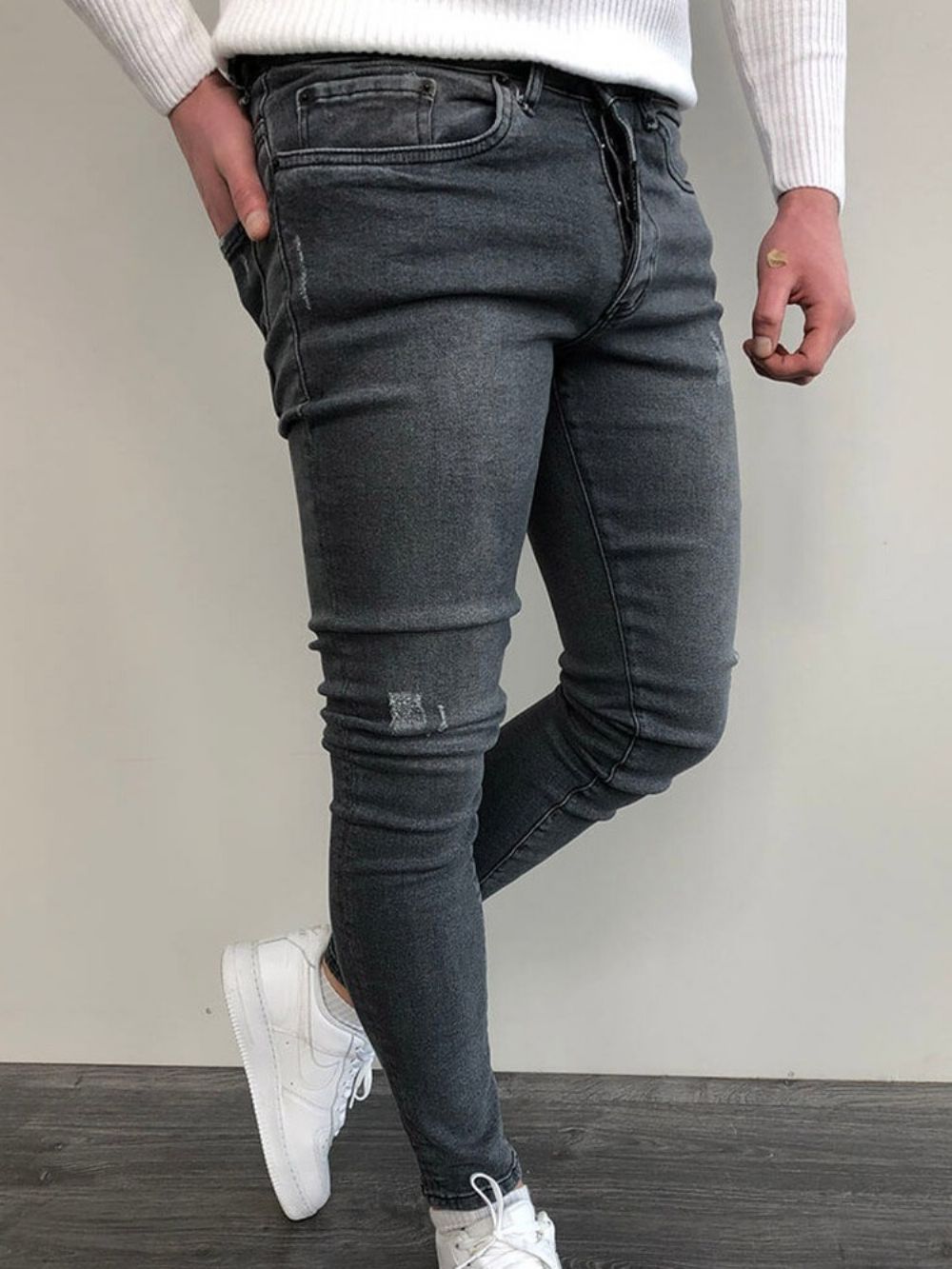Potloodbroek Versleten Effen Mid-Taille Rits Casual Jeans