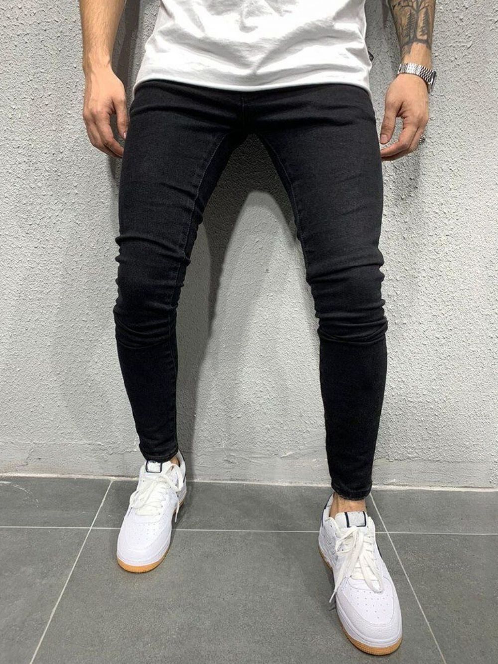 Potloodbroek Versleten Jeans Met Halfhoge Taille En Rits