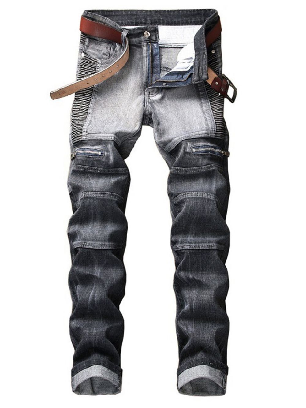 Rechte Casual Jeans Heren Met Geplooide Ritssluiting