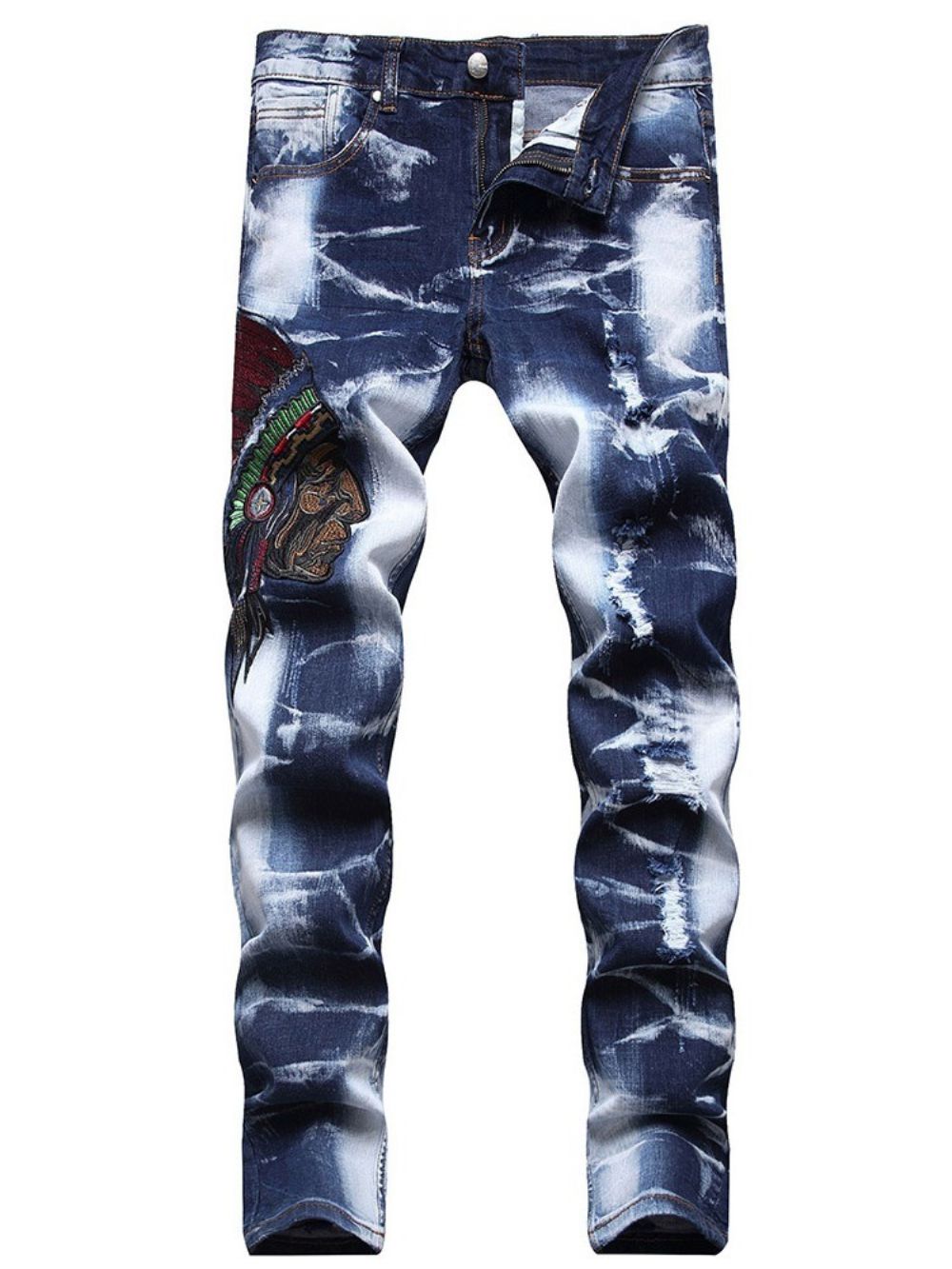 Rechte Casual Jeans Met Middelhoge Taille Met Borduursel