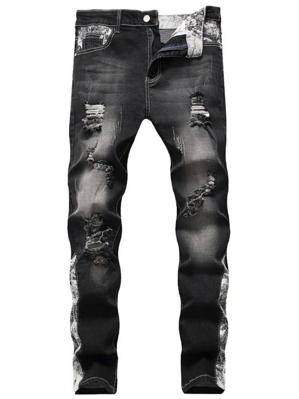 Versleten Herenjeans Met Middelhoge Taille Met Kleurvlakken