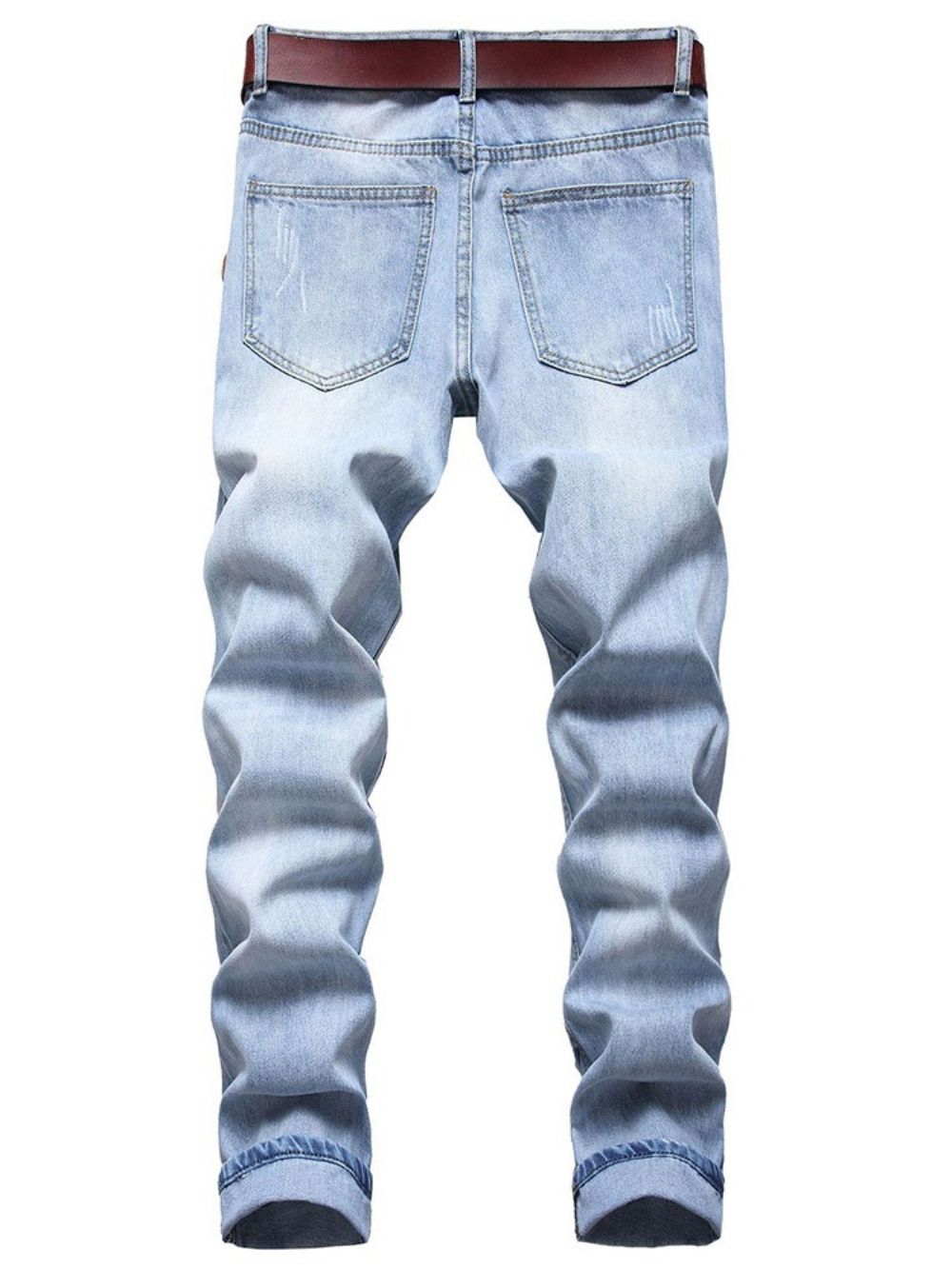 Versleten Rechte Effen Herenjeans Met Halfhoge Taille En Rits