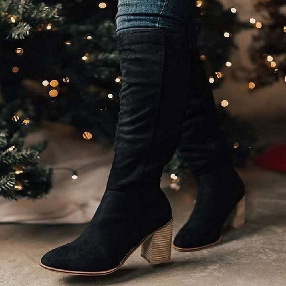Chunky Heel Ronde Neus Effen Pu-Laarzen