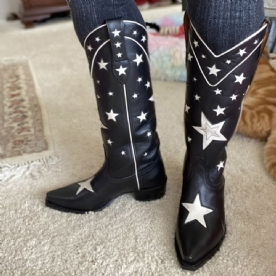 Chunky Heel Slip-On Spitse Teen Thread Laarzen Boots