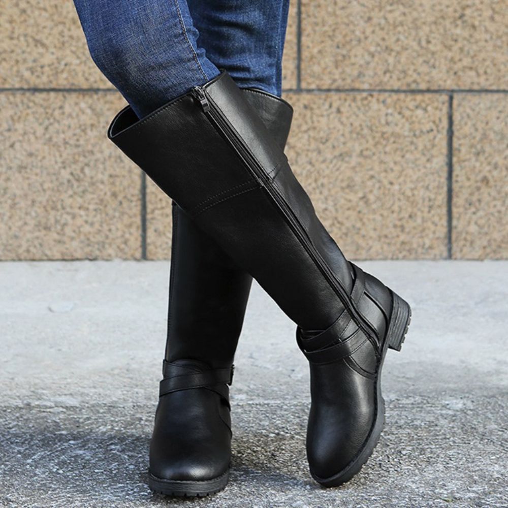 Black Platform Boots Lace Up Vinyl 13 Cm - 70s Years Hippie Disco Gogo Kneeboots