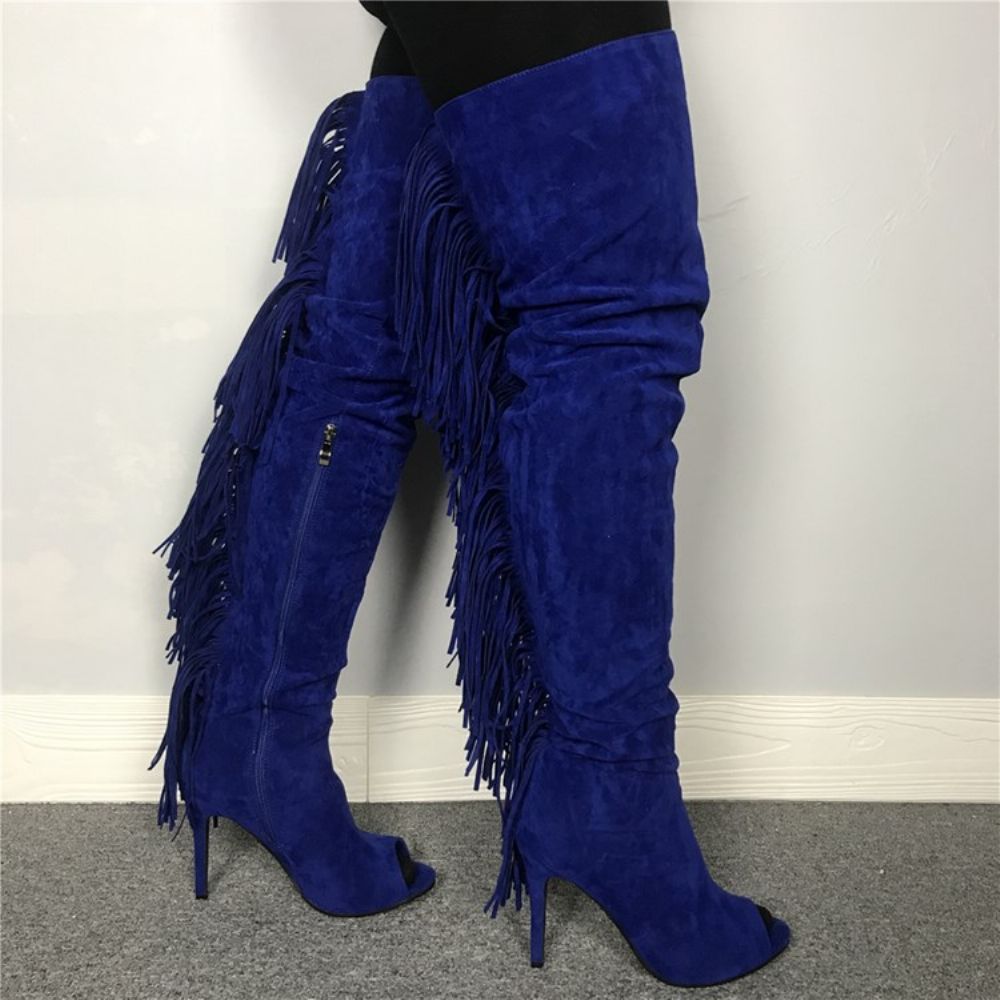 Zijrits Peep Toe Kniehoge Laarzen