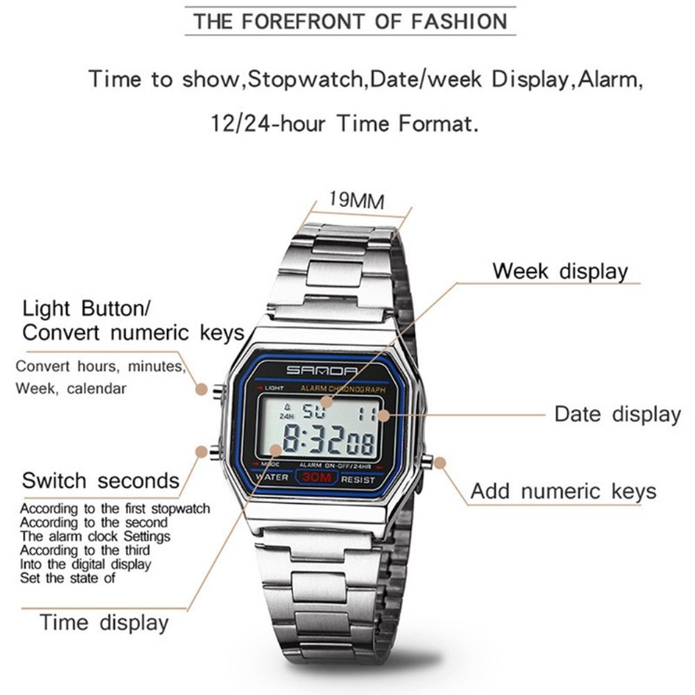 Jyy Elektronisch Digitaal Display Herenhorloge