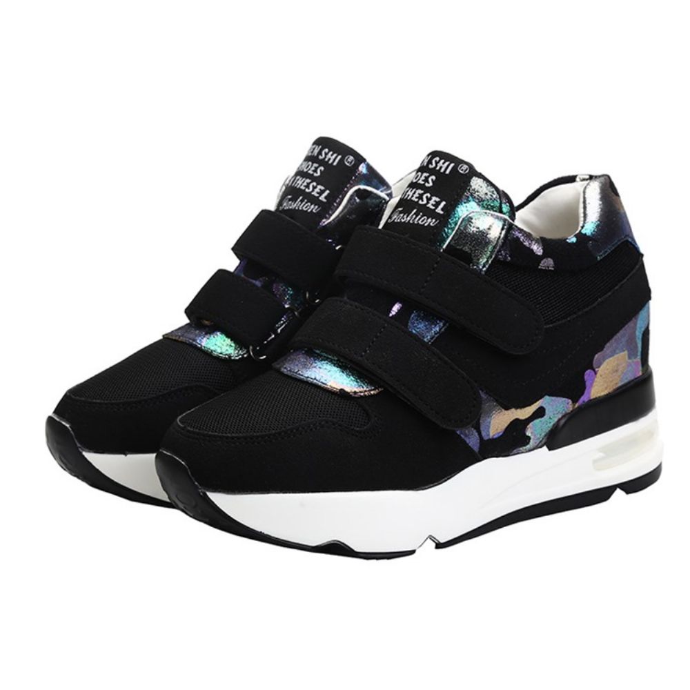 Damessneakers Met Patchwork Camouflageplatform En Klittenband