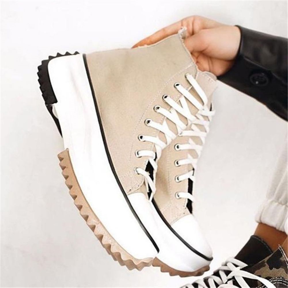 Hoog Uitgesneden Bovenste Veterschoenen Met Ronde Neus En Platform