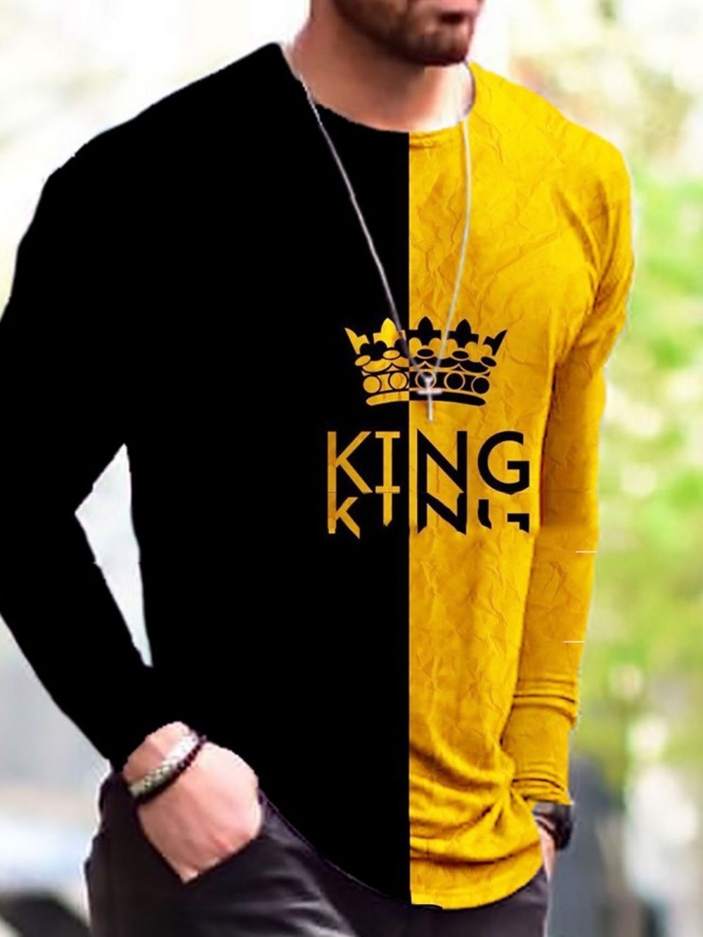 Casual Slim Pullover-T-Shirt Heren Met Ronde Hals En Print