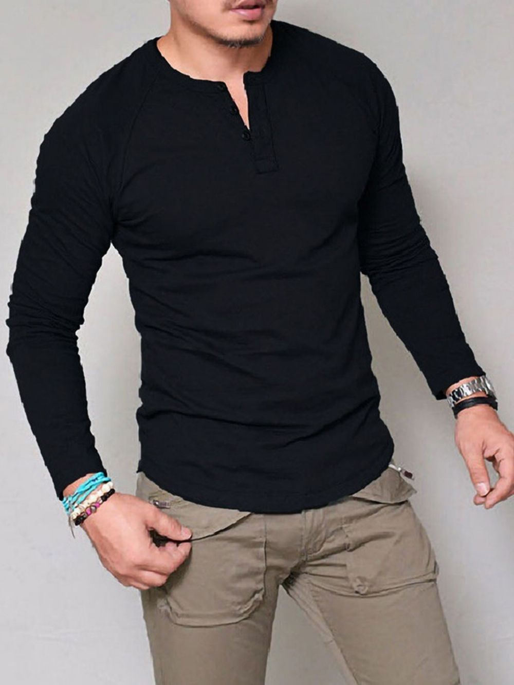 Casual Slim Pullover-T-Shirt Met Effen Knoop