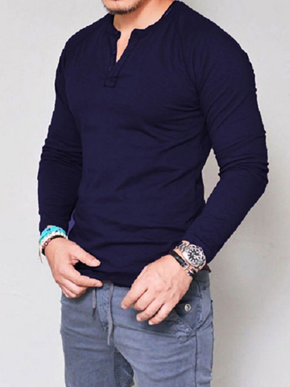 Casual Slim Pullover-T-Shirt Met Effen Knoop