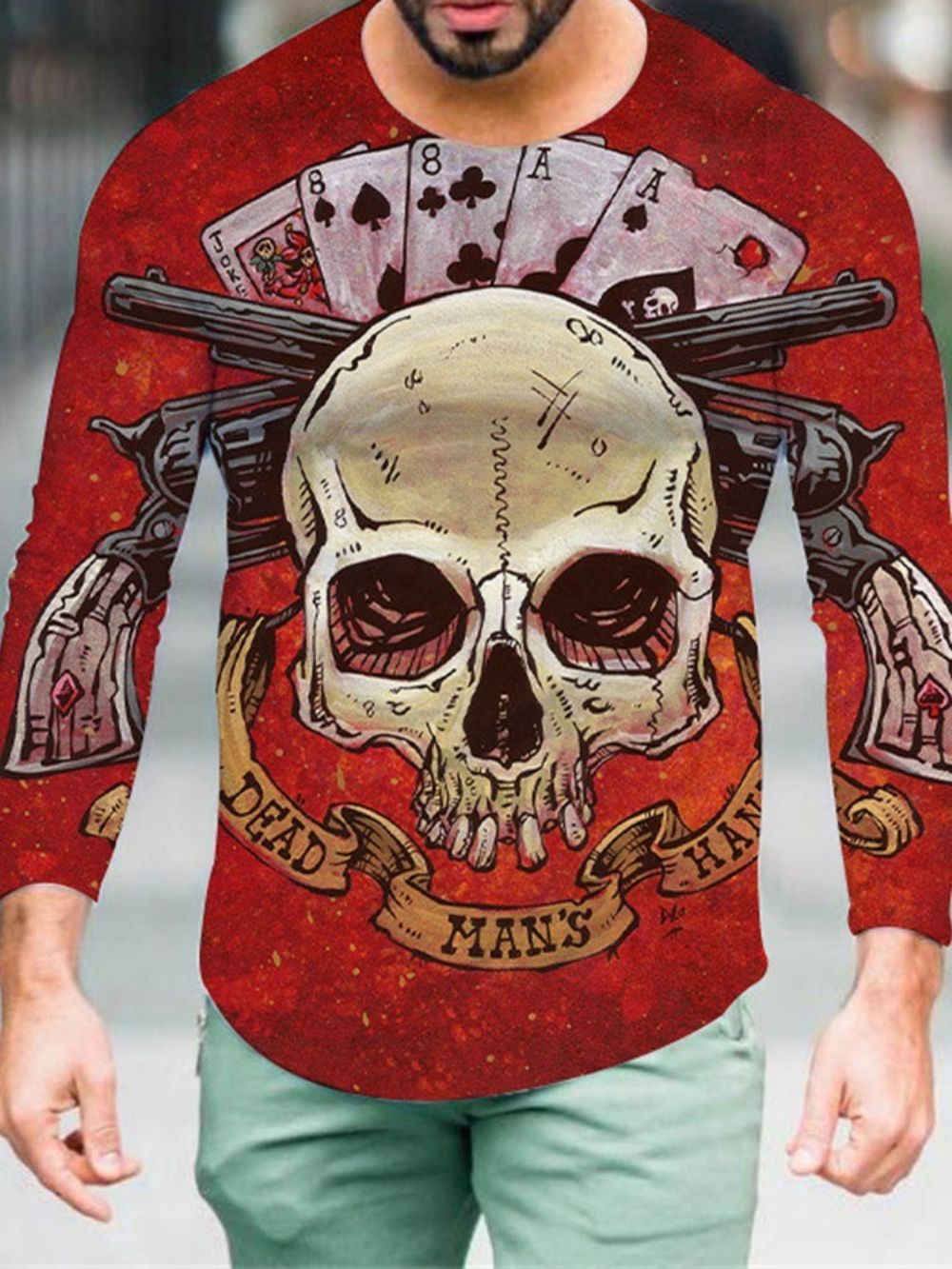 Casual T-Shirt Met Ronde Hals En Rechte Print Met Lange Mouwen