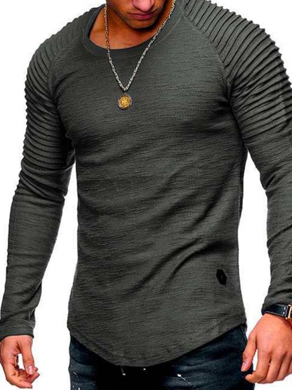 Effen Slank T-Shirt Met Ronde Hals En Geplooide Pullover