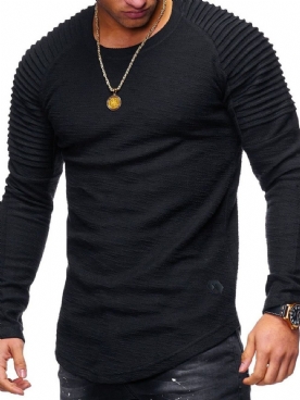 Effen Slank T-Shirt Met Ronde Hals En Geplooide Pullover