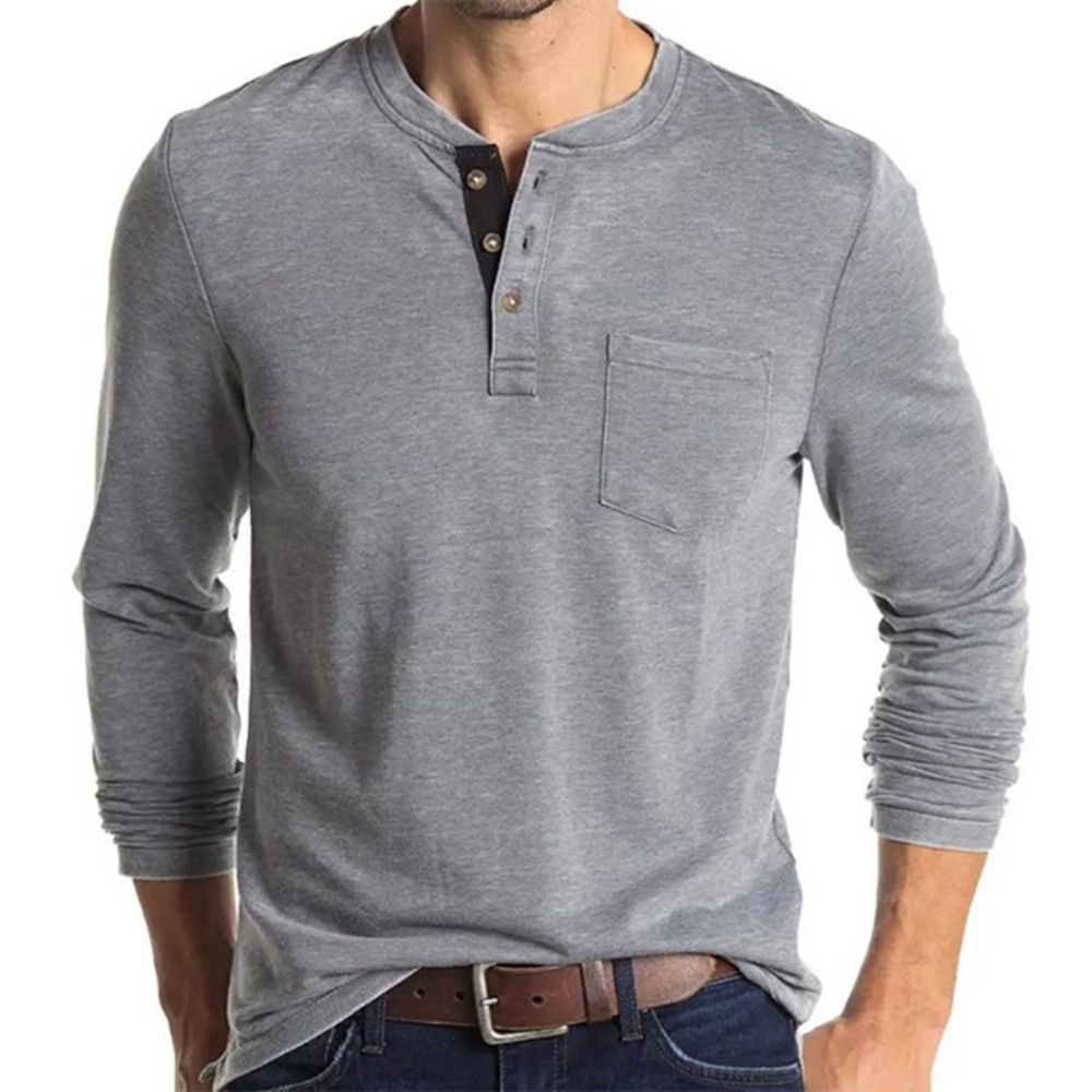 Effen T-Shirt Met Ronde Hals En Zak Met Lange Mouwen