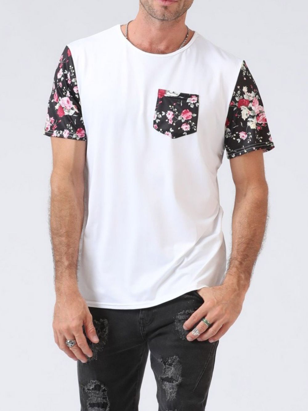 Gebloemd Patchwork Europees T-Shirt Met Korte Mouwen Heren