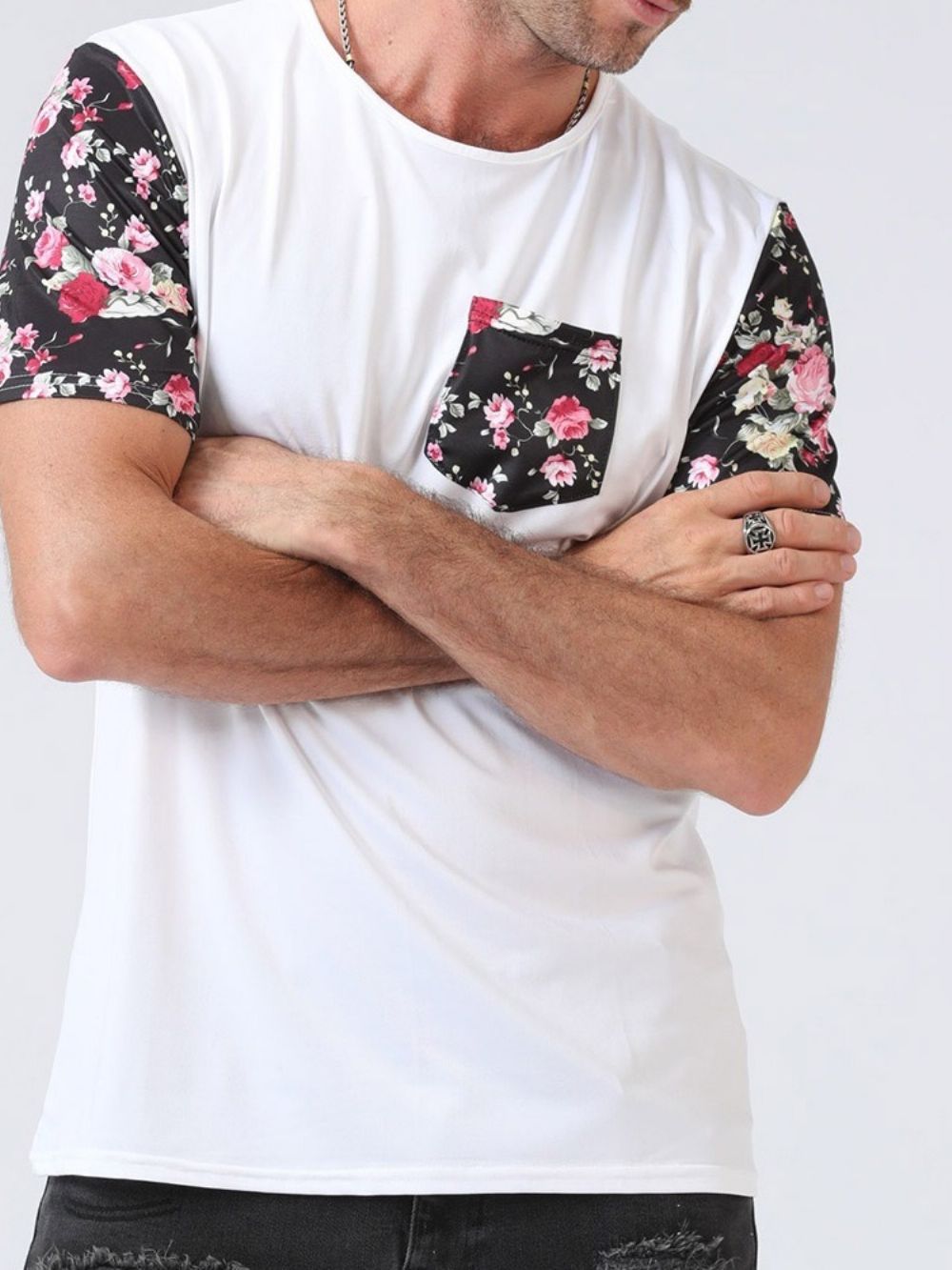 Gebloemd Patchwork Europees T-Shirt Met Korte Mouwen Heren