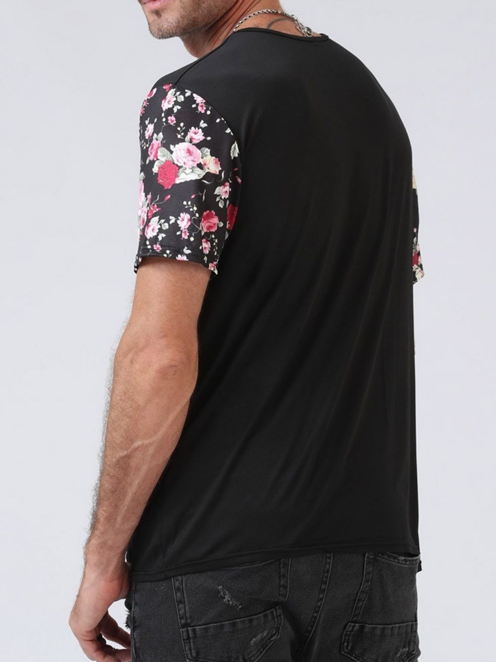 Gebloemd Patchwork Europees T-Shirt Met Korte Mouwen Heren