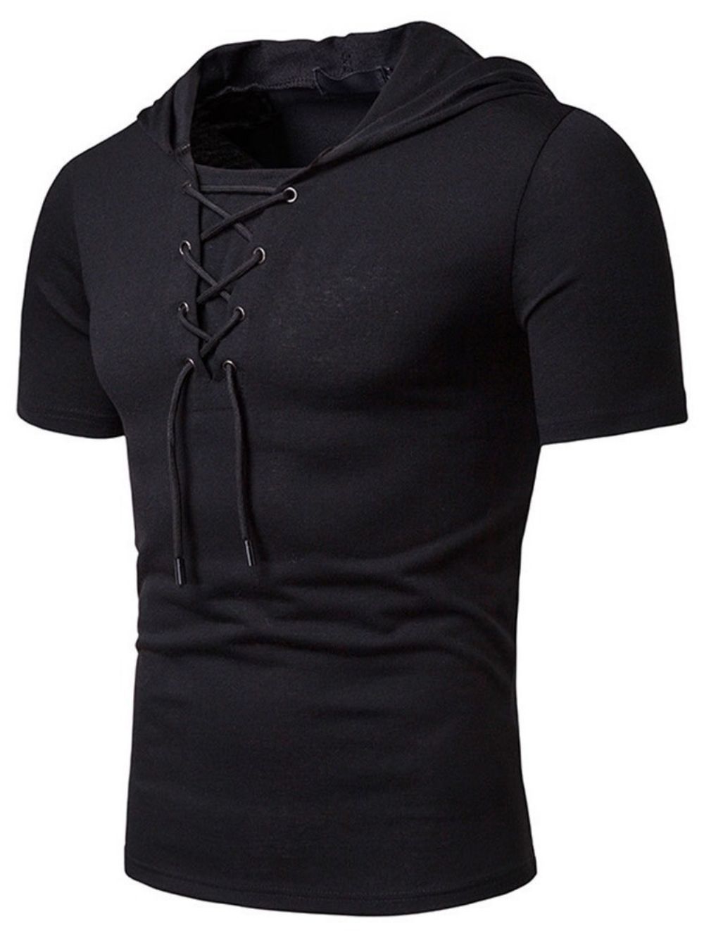 Heren T-Shirt Met Korte Mouwen En Effen Capuchon