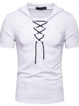 Heren T-Shirt Met Korte Mouwen En Effen Capuchon