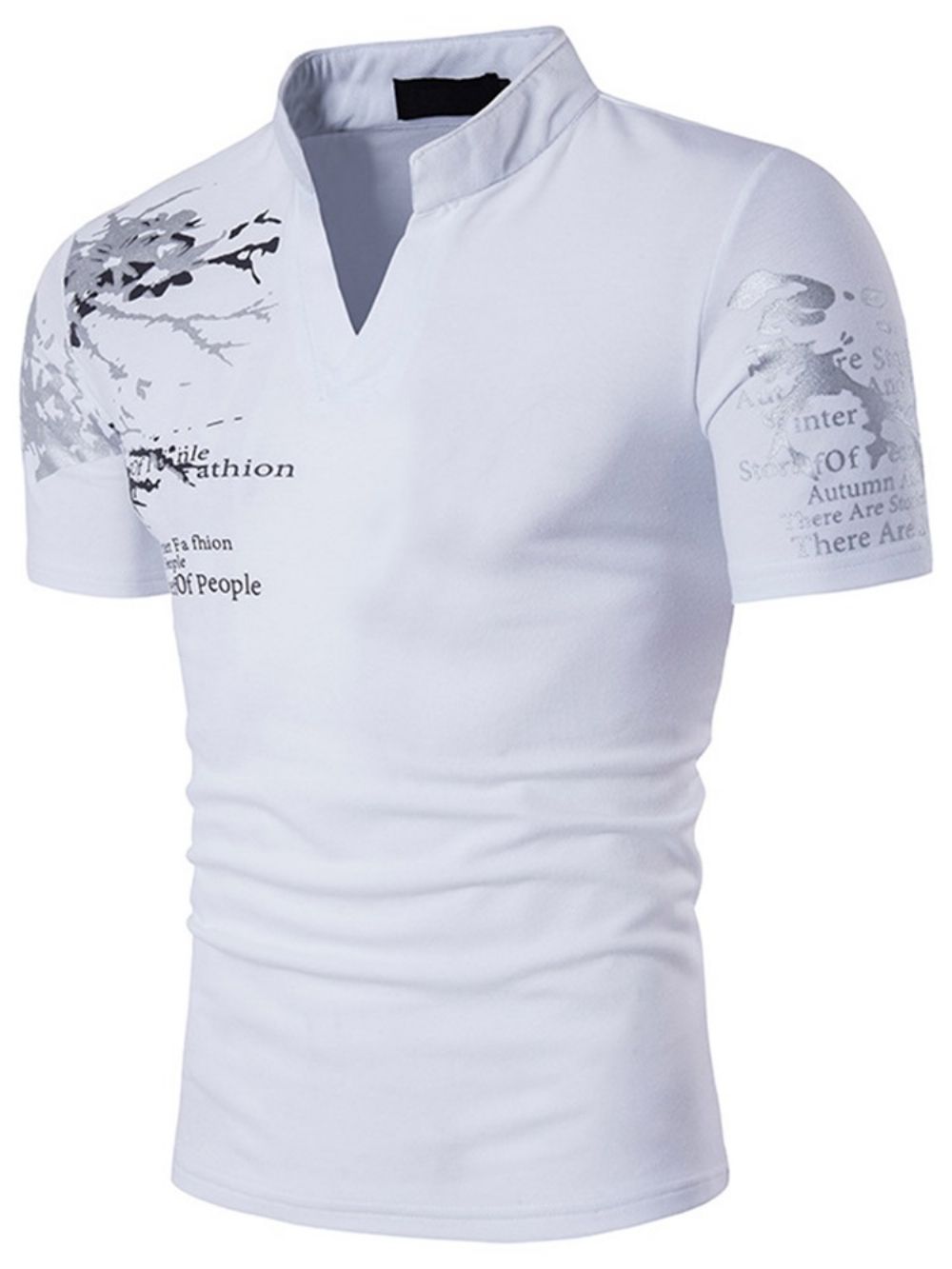 Heren T-Shirt Met Opstaande Kraag En Korte Mouwen