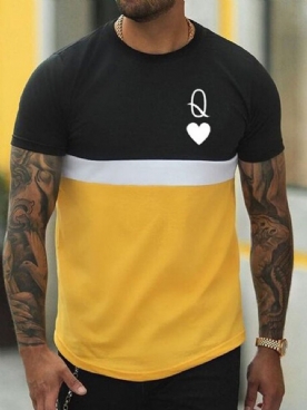 Heren-T-Shirt Met Ronde Hals En Kleurblokken Met Korte Mouwen En Print