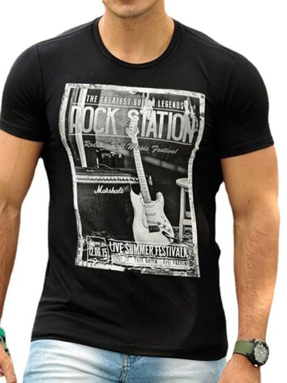 Heren-T-Shirt Met Ronde Hals En Letterprint Met Korte Mouwen