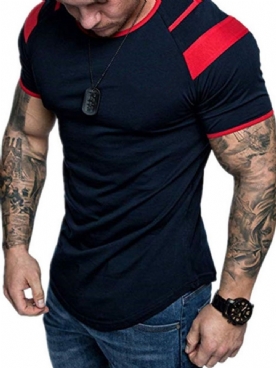 Heren-T-Shirt Met Ronde Hals En Patchwork Ronde Hals En Korte Mouwen