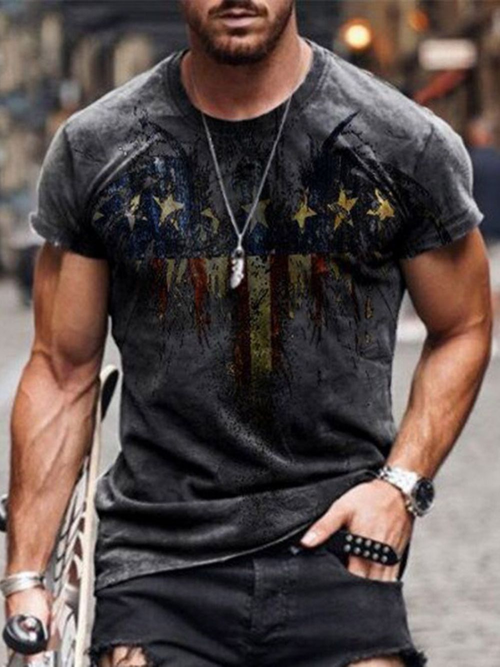 Los T-Shirt Heren Met Ronde Hals En Europese Print