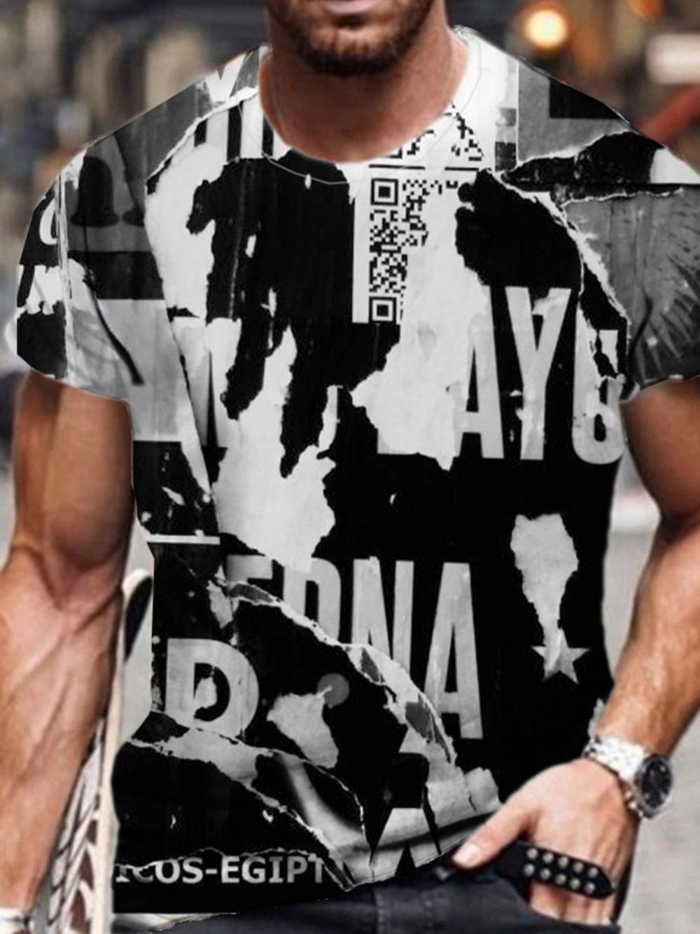 Vintage T-Shirt Heren Met Ronde Hals En Casual Print Met Korte Mouwen