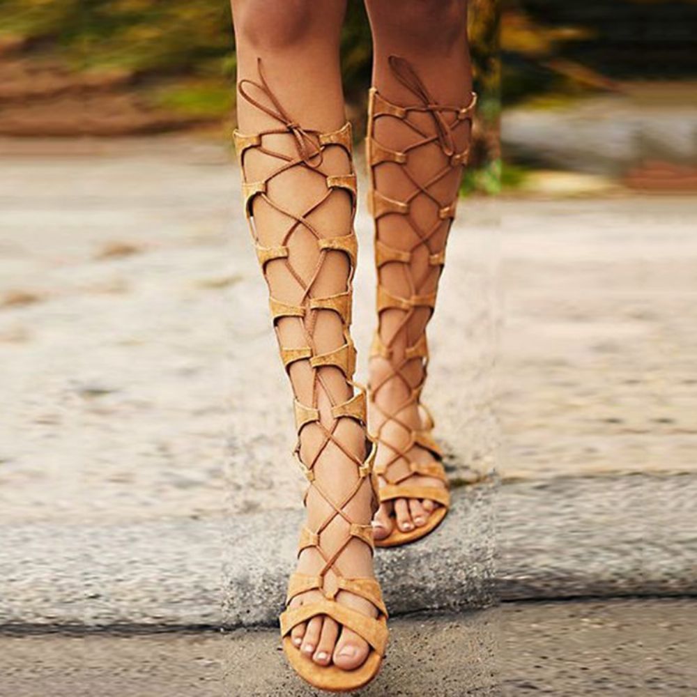 Kniehoge Gladiatorsandalen Met Veters