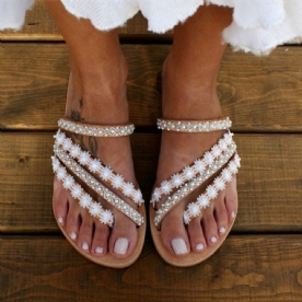 Platte Damespantoffels Met Slippers En Strass Steentjes