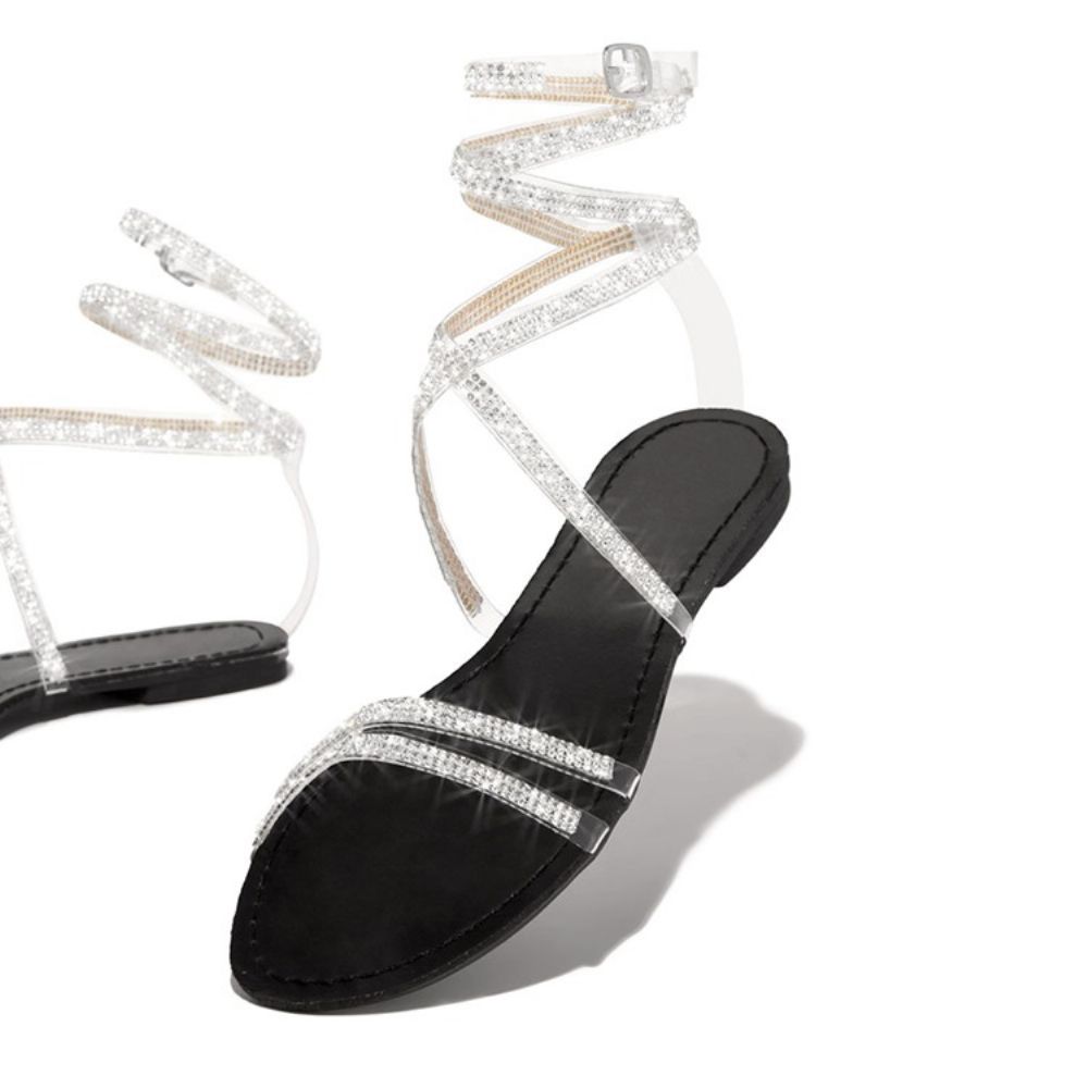 Platte Sandalen Met Veters En Peeptoe Laag Uitgesneden Bovenwerk