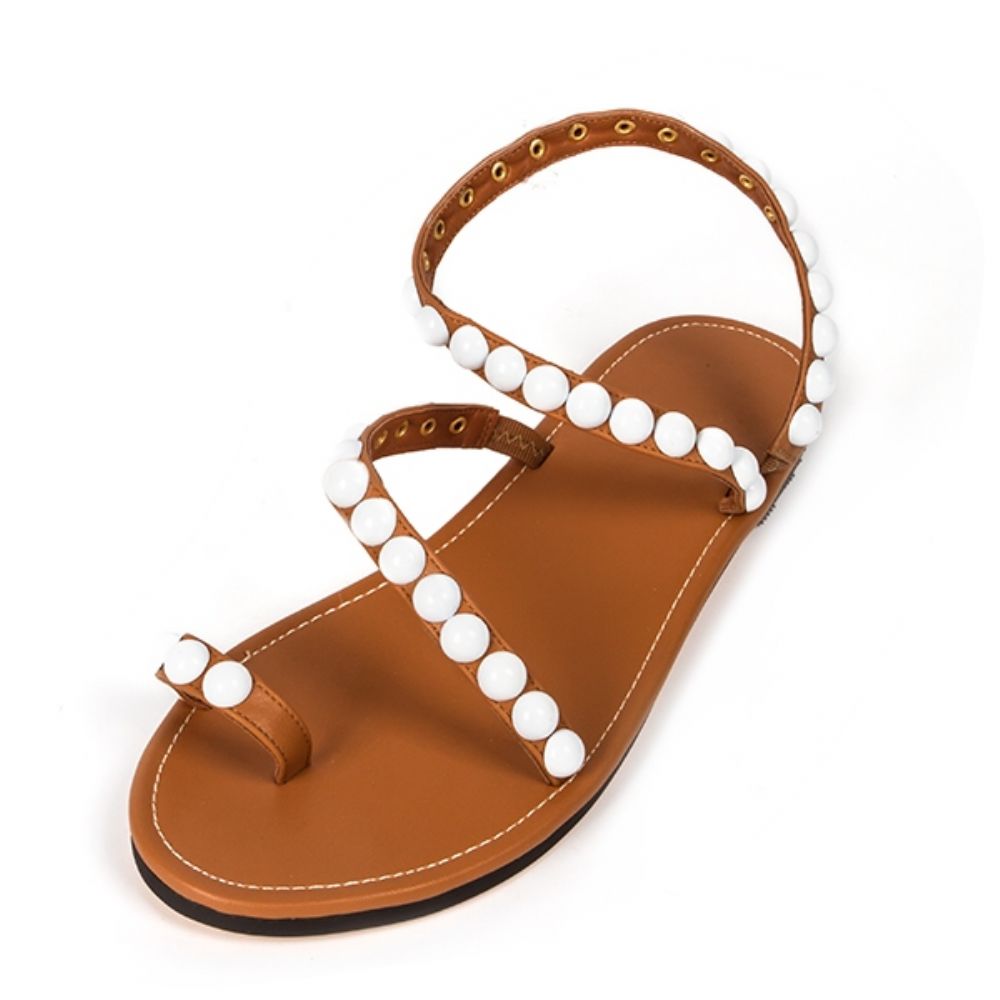 Prachtige Platte Sandalen Met Parels