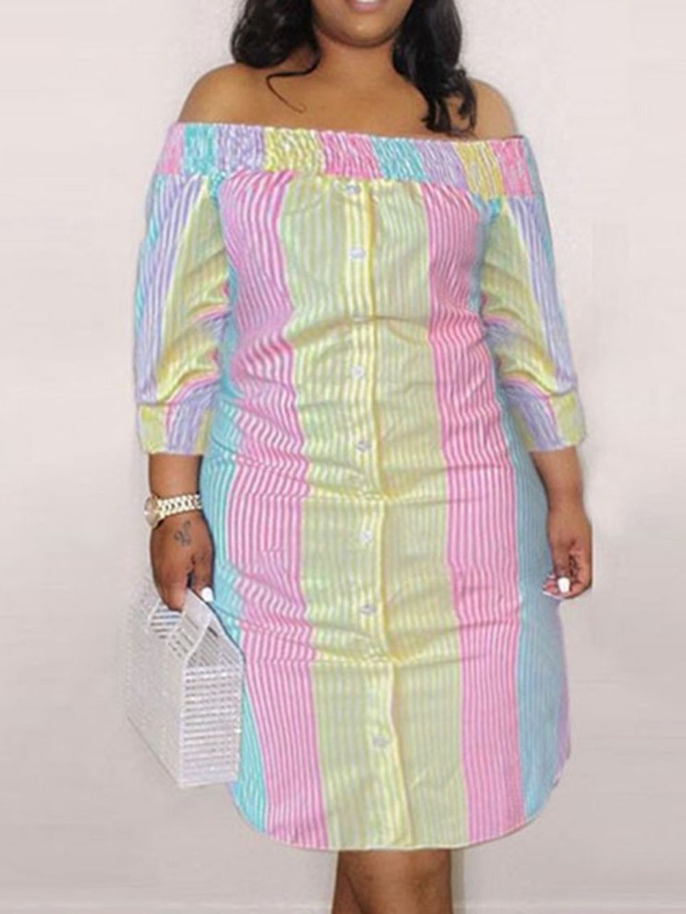 Asymmetrische Asymmetrische Streepjurk Met Driekwartmouwen
