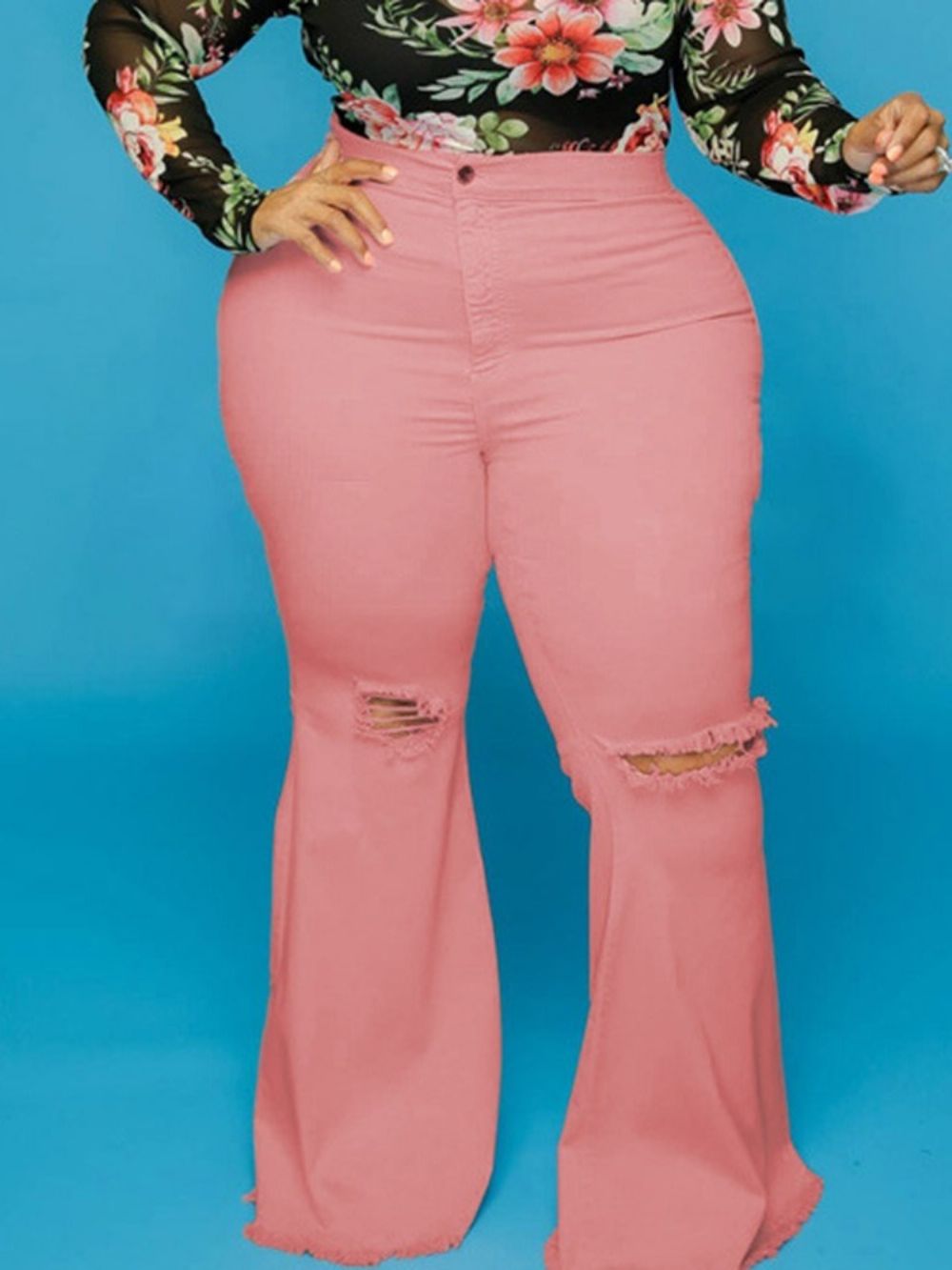 Bellbottoms Hole Effen Jeans Met Halfhoge Taille En Rits