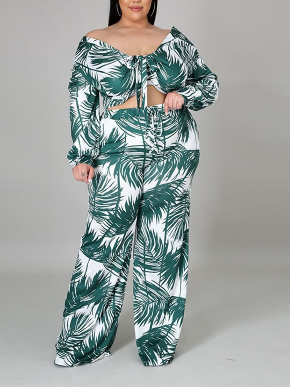 Broek Met Bloemenprint Wijde Pijpen Tweedelige Sets Damesbroekenset Grote Maten