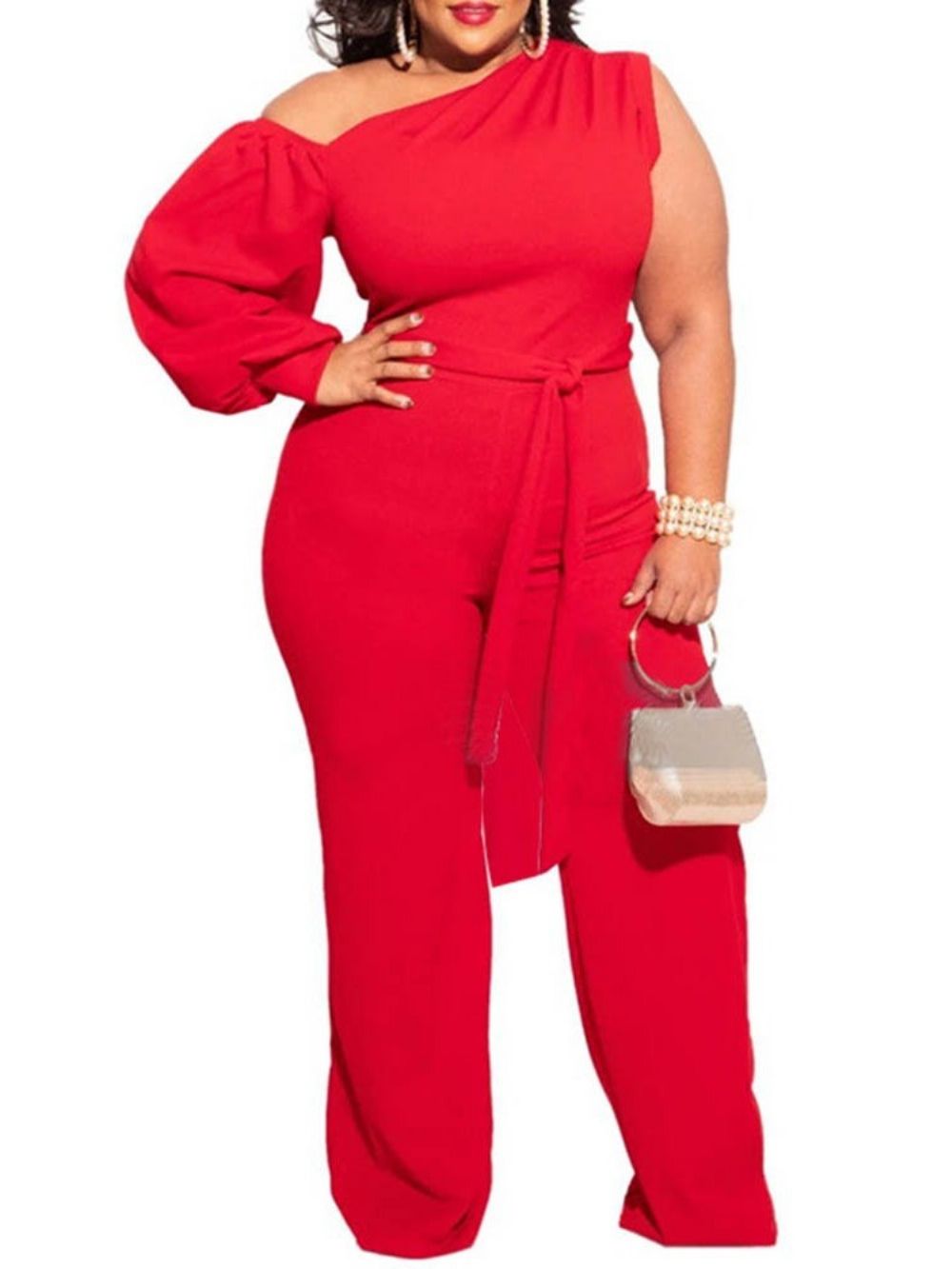 Effen Grote Maten Asymmetrische Slanke Damesjumpsuit Over De Volledige Lengte