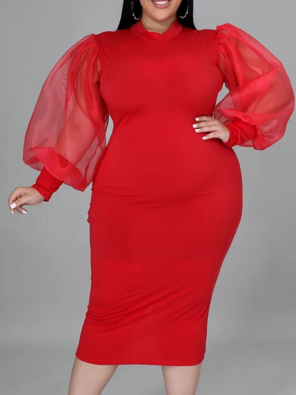 Effen Jurk Met Lange Mouwen En Halfhoge Taille Met Hoge Taille