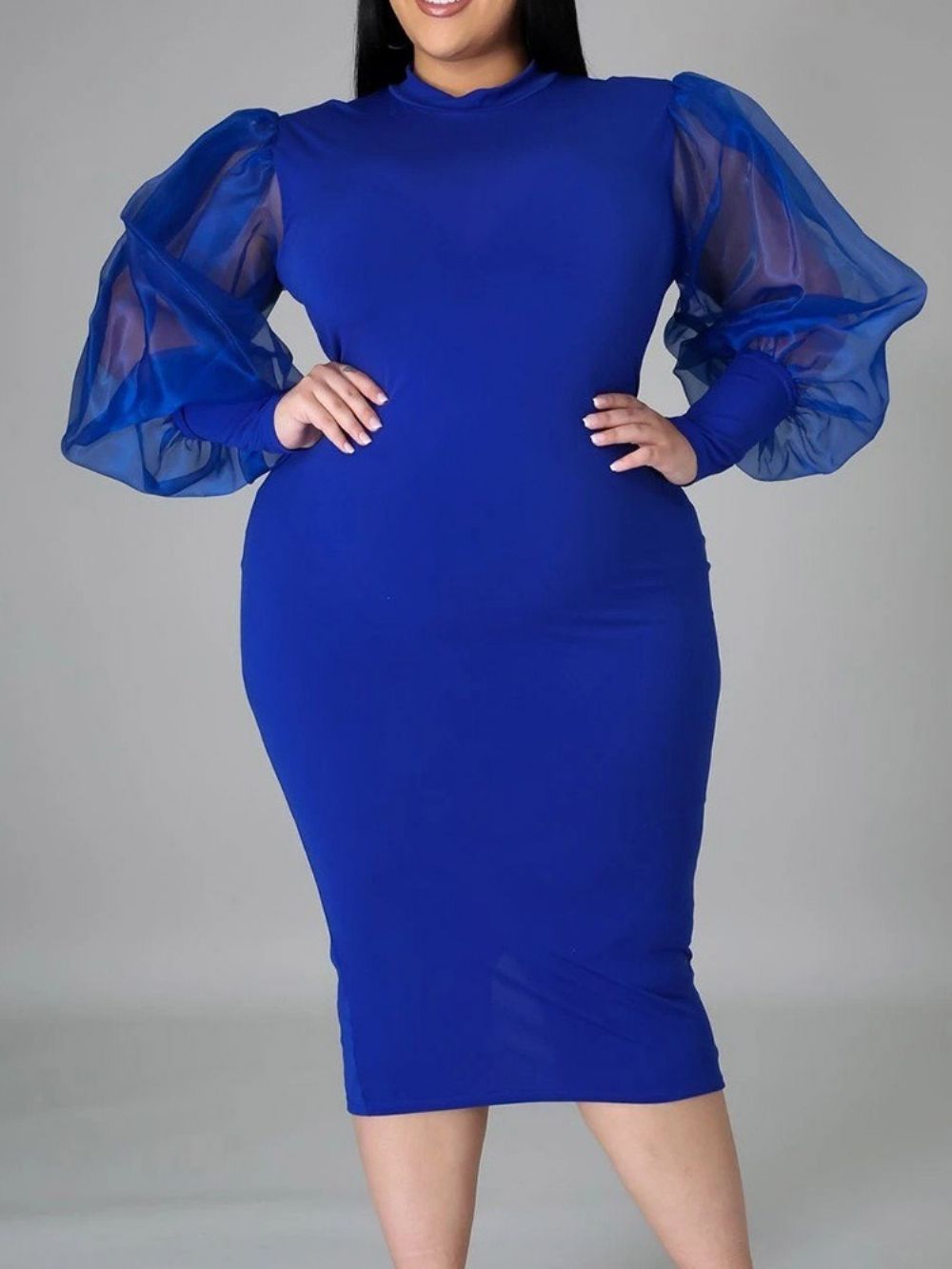 Effen Jurk Met Lange Mouwen En Halfhoge Taille Met Hoge Taille