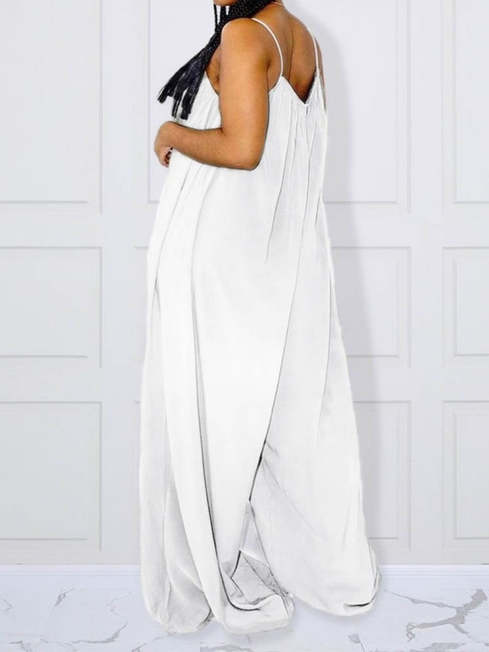 Effen Losse Damesjumpsuit Over De Volledige Lengte Zonder Rug