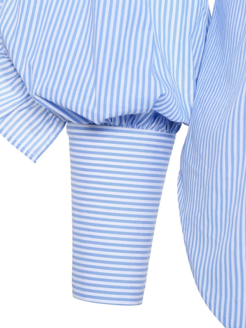 Gestreepte Patchwork Stringy Zelfkant Blouse Met Polohals En Grote Maten