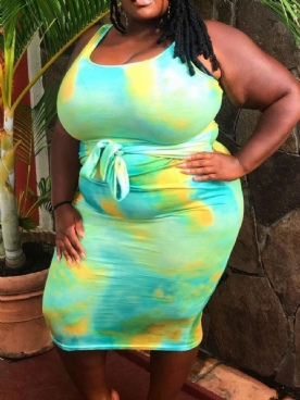 Halflange Mouwloze Bodycon-Jurk Met Veters Grote Maat
