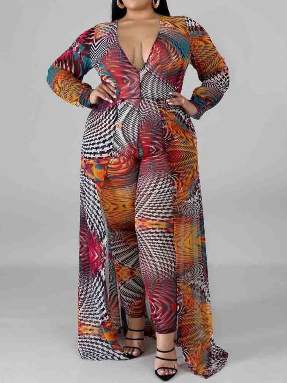 Losse Jumpsuit Met Volledige Lengte En Kleurblok In Grote Maten
