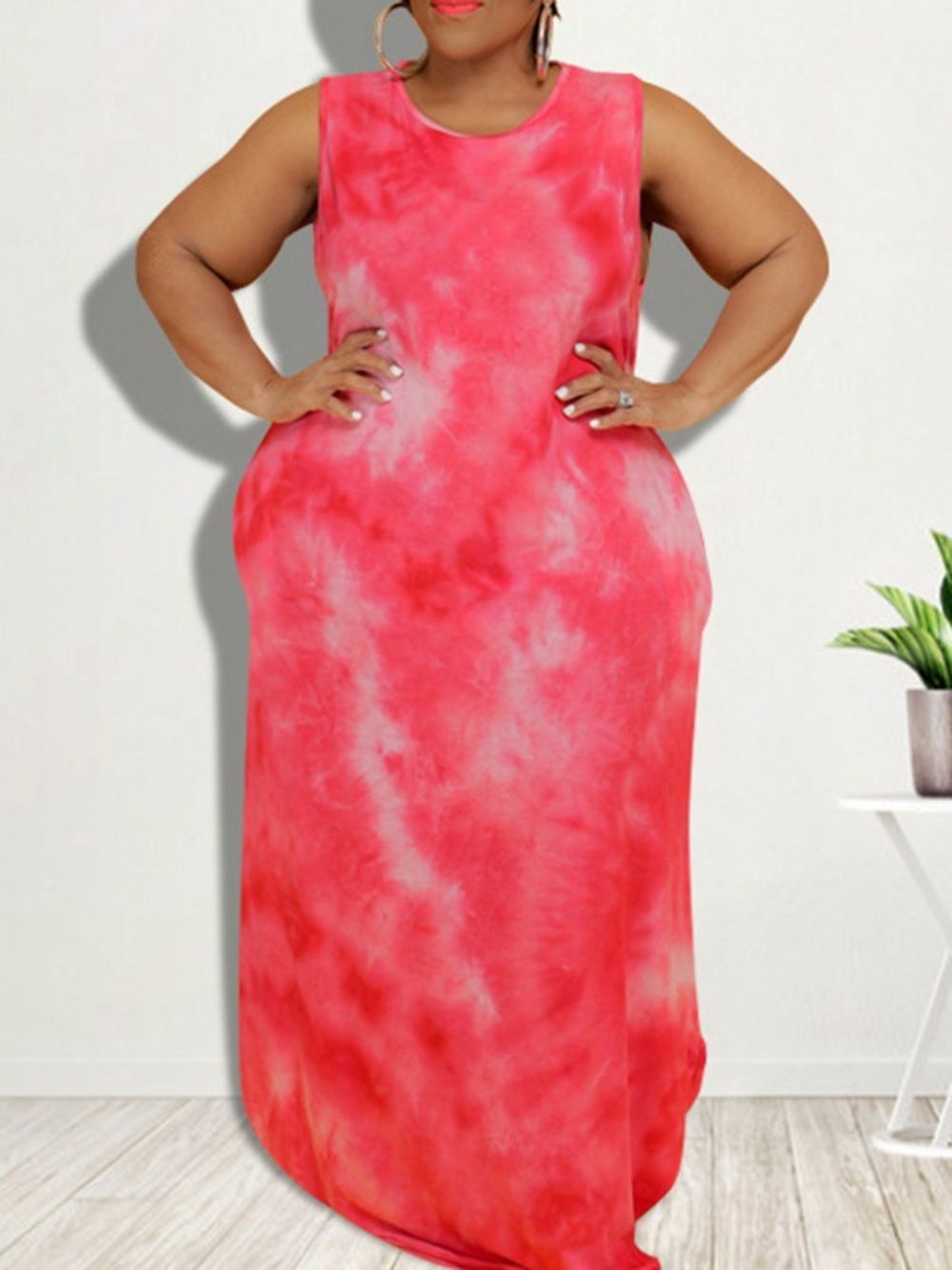Plus Maat Ronde Hals Tot De Grond Mouwloze Bodycon Zomerjurk