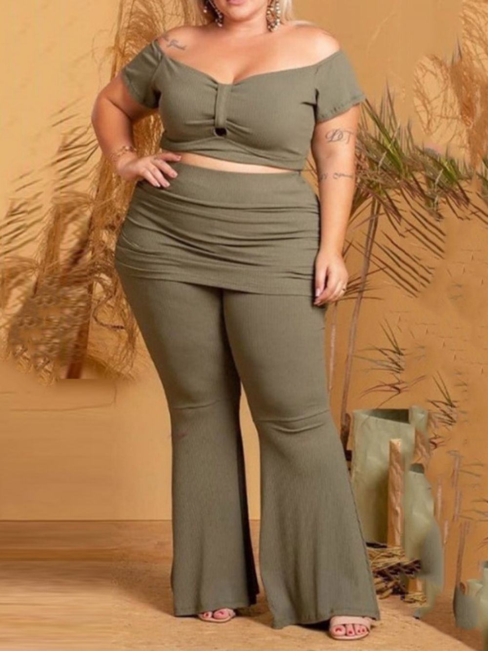 Shirt Mode Effen Pullover Bellbottoms Tweedelige Damessets