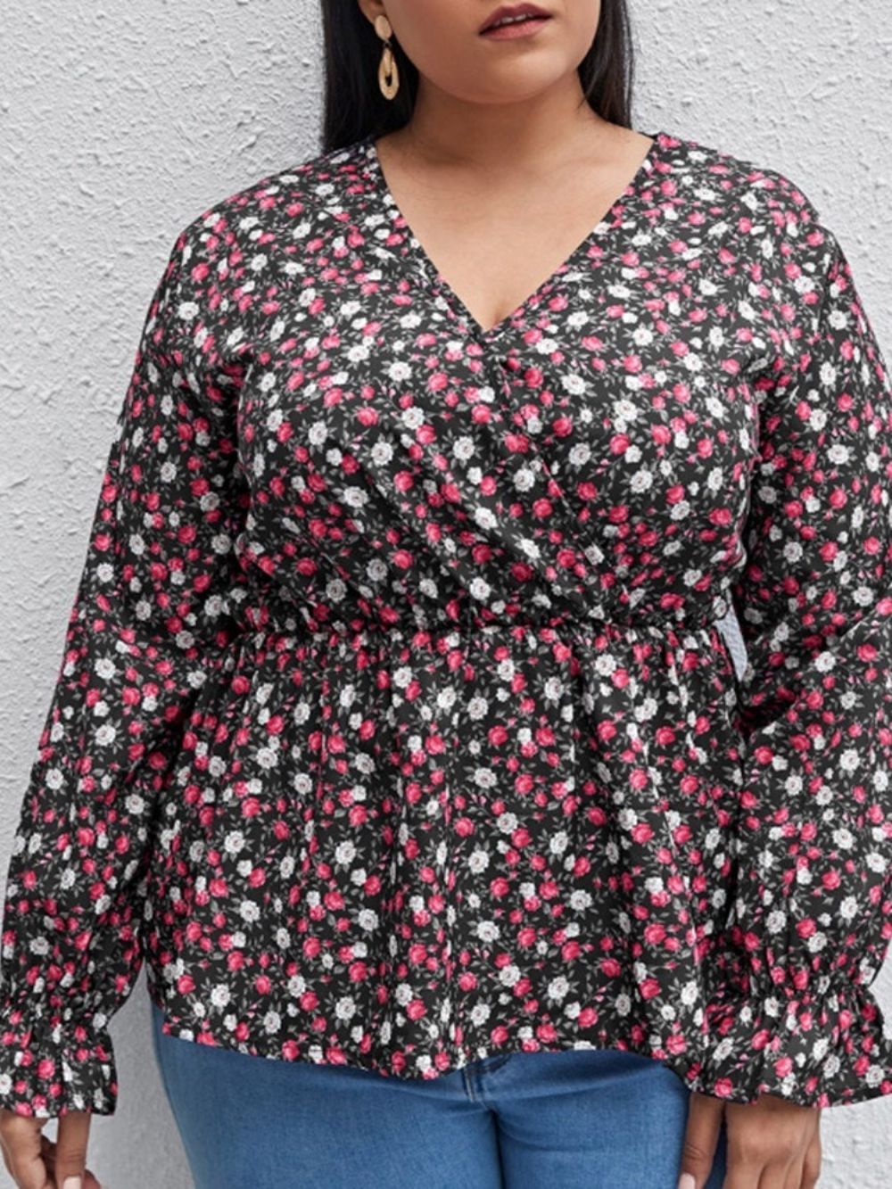 Standaard Blouse Dames Met Print En V-Hals Lange Mouwen Grote Maten