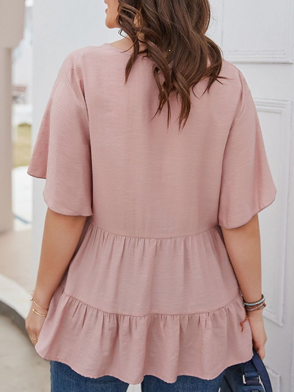 Standaard Blouse Met V-Hals En Standaard Korte Mouwen Dames